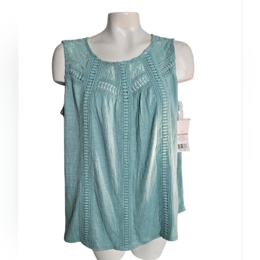 Women's New Traditions Sleeveless Lace Top  teal green size M